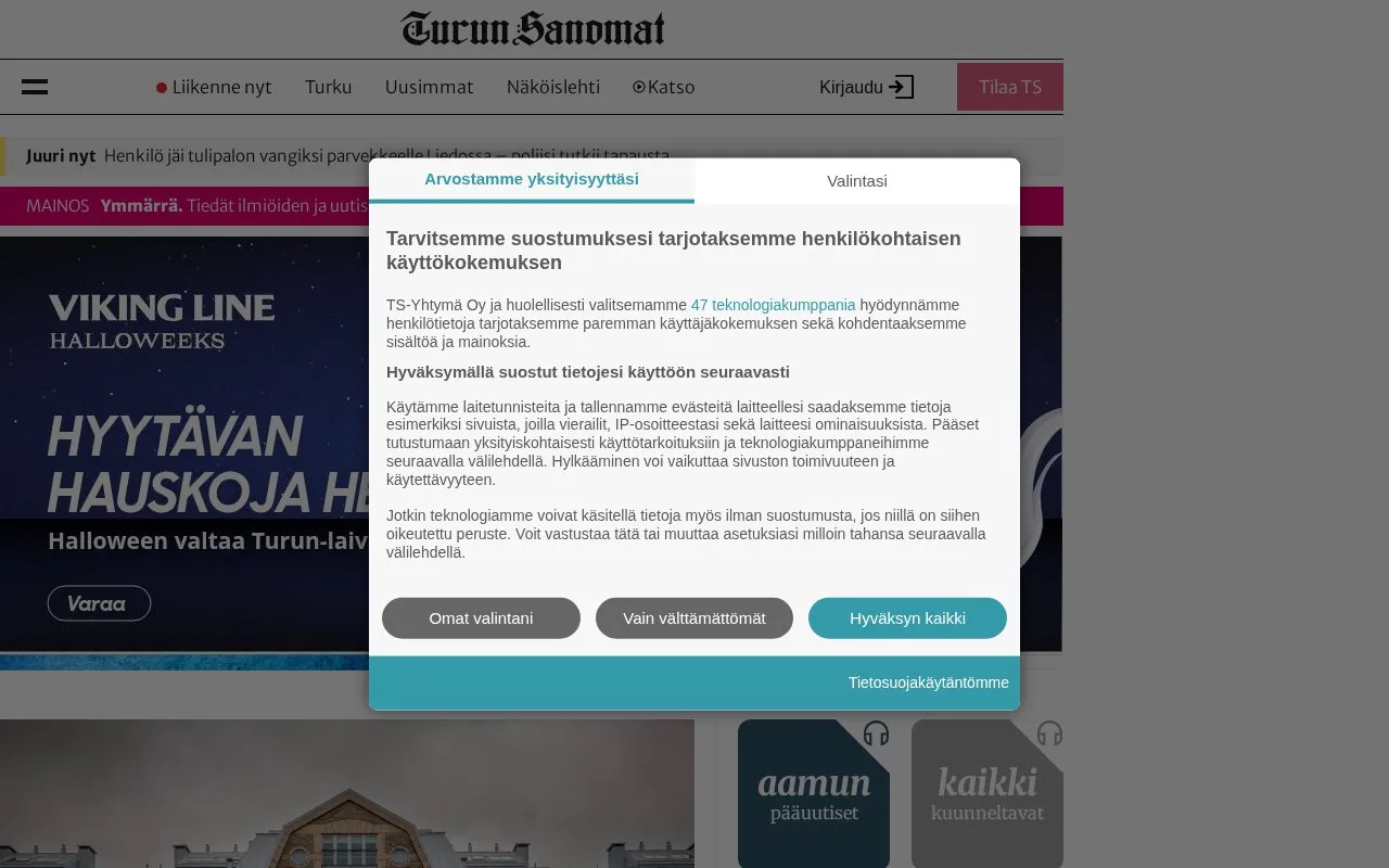 Turun Sanomat homepage screenshot