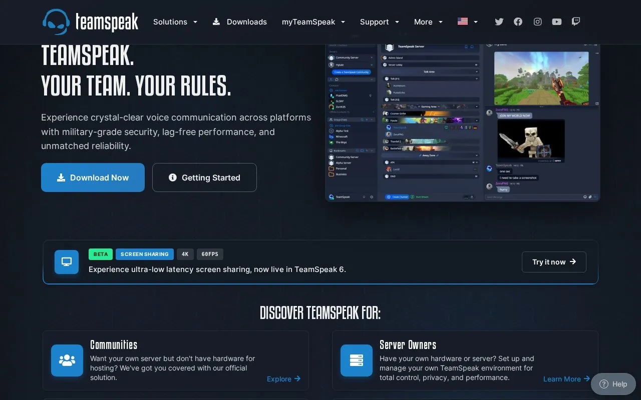 TeamSpeak homepage screenshot