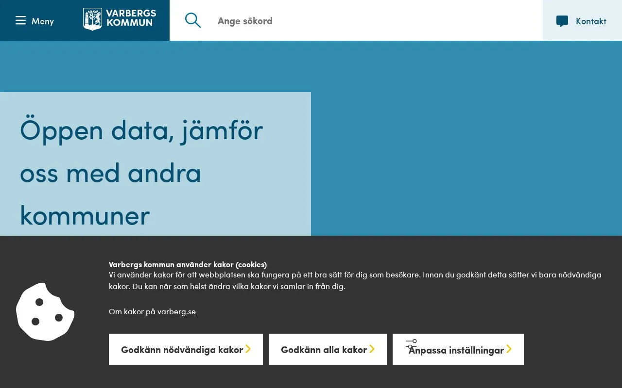 Varberg Municipality Open Data portal homepage screenshot