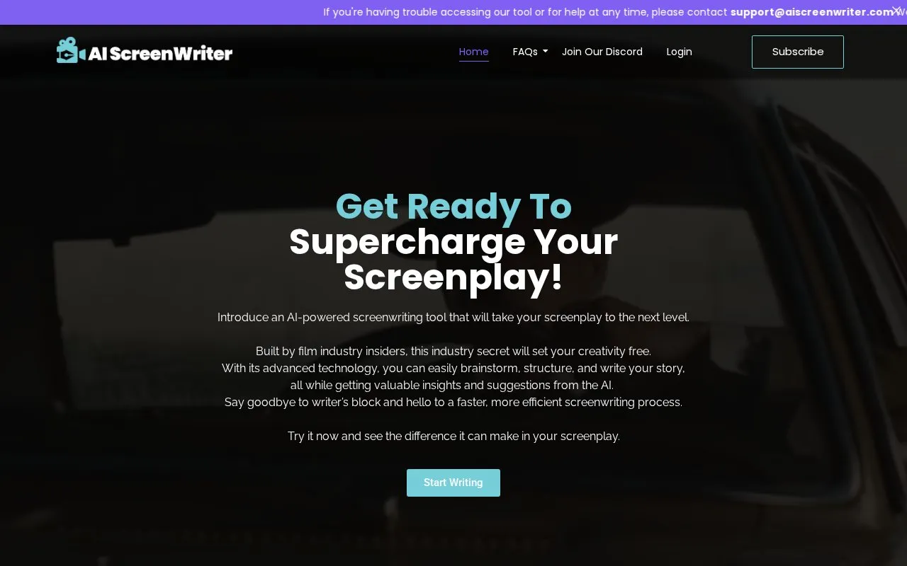 AI ScreenWriter homepage screenshot