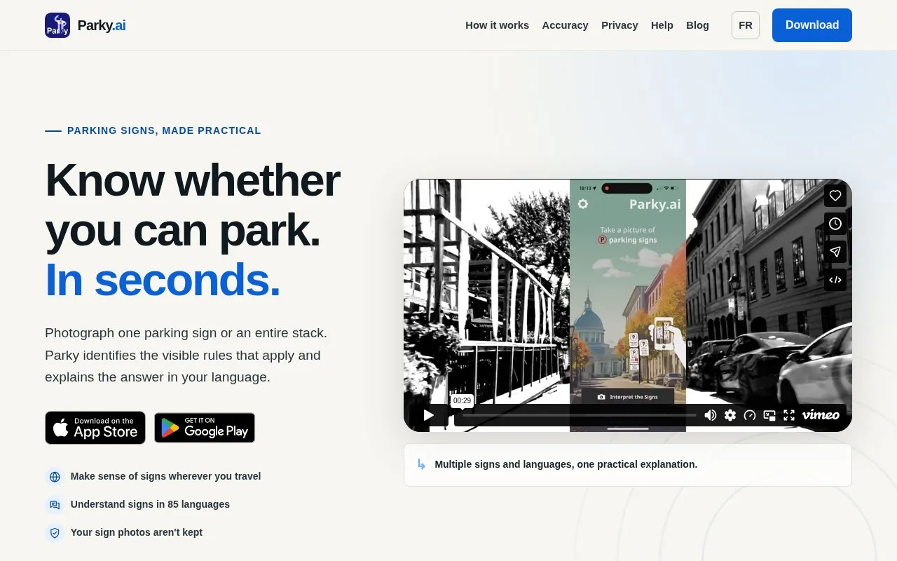 Parky.ai homepage screenshot