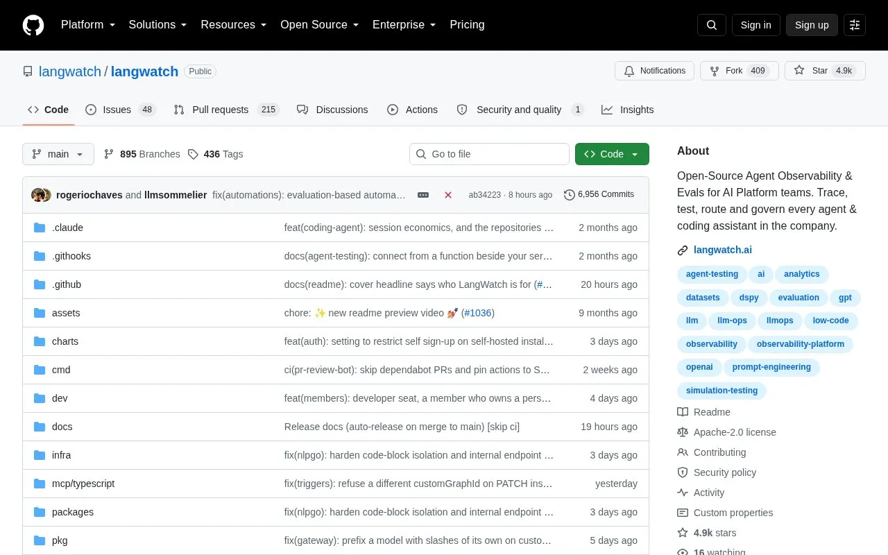 LangWatch homepage screenshot