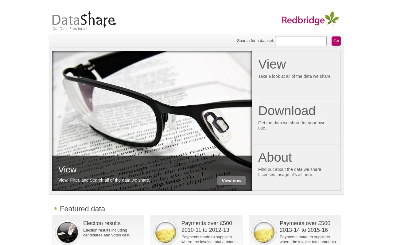 Data share Redbridge homepage screenshot