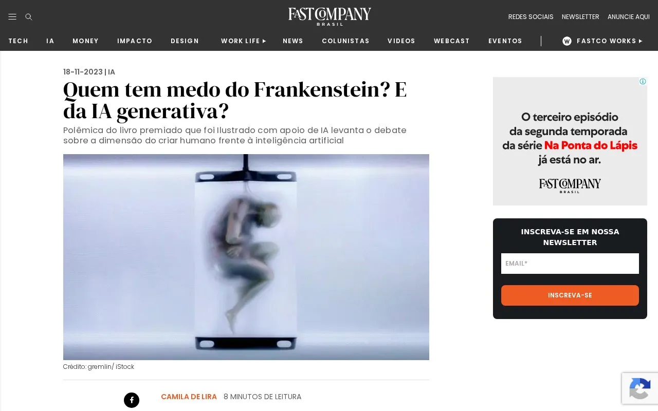 Who is Afraid of Frankenstein? And of Generative AI? Fast Company Brasil homepage screenshot