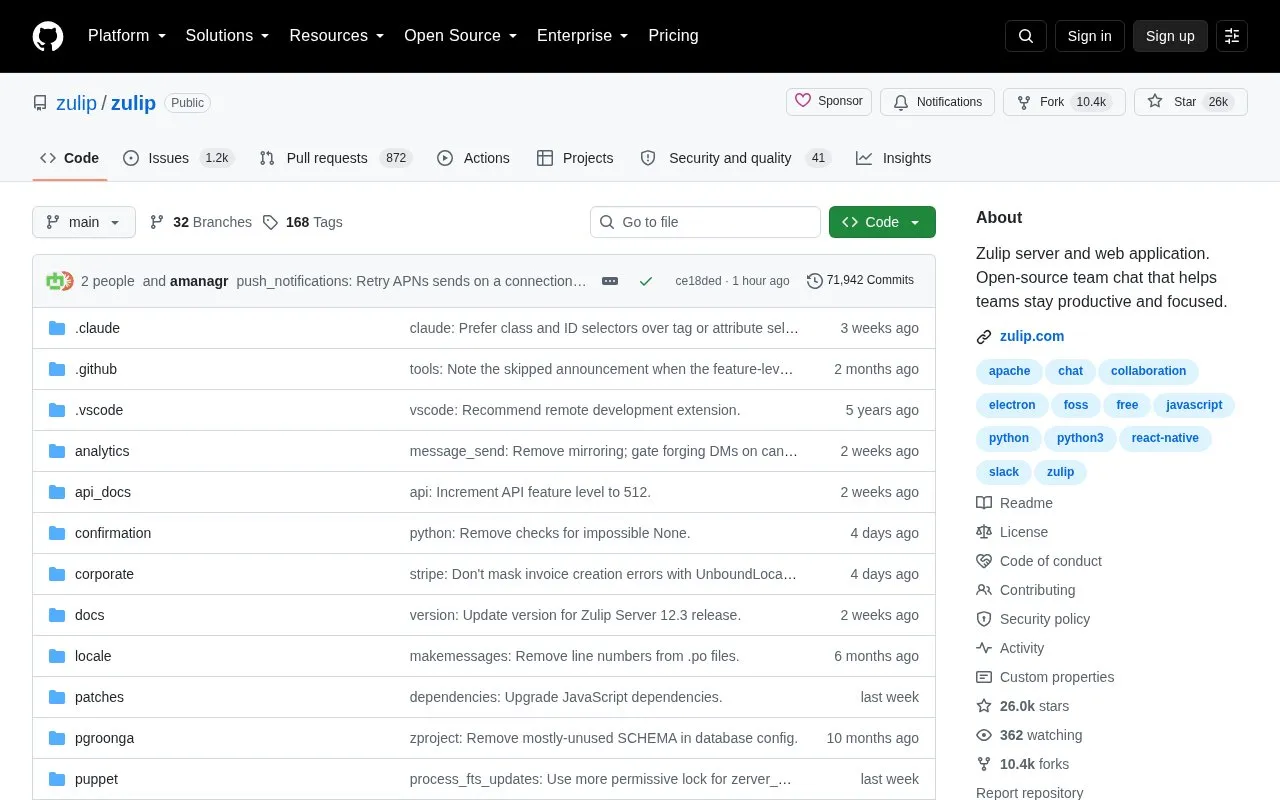Zulip homepage screenshot