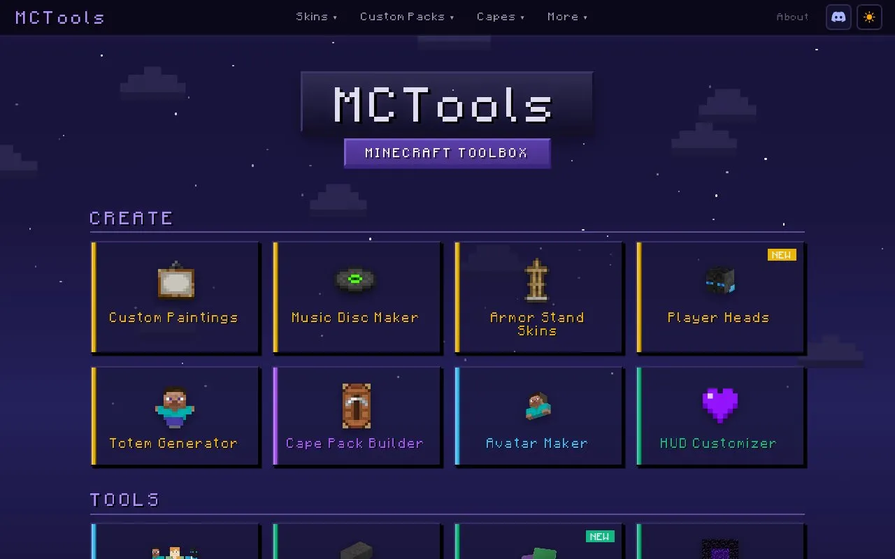 MCTools homepage screenshot