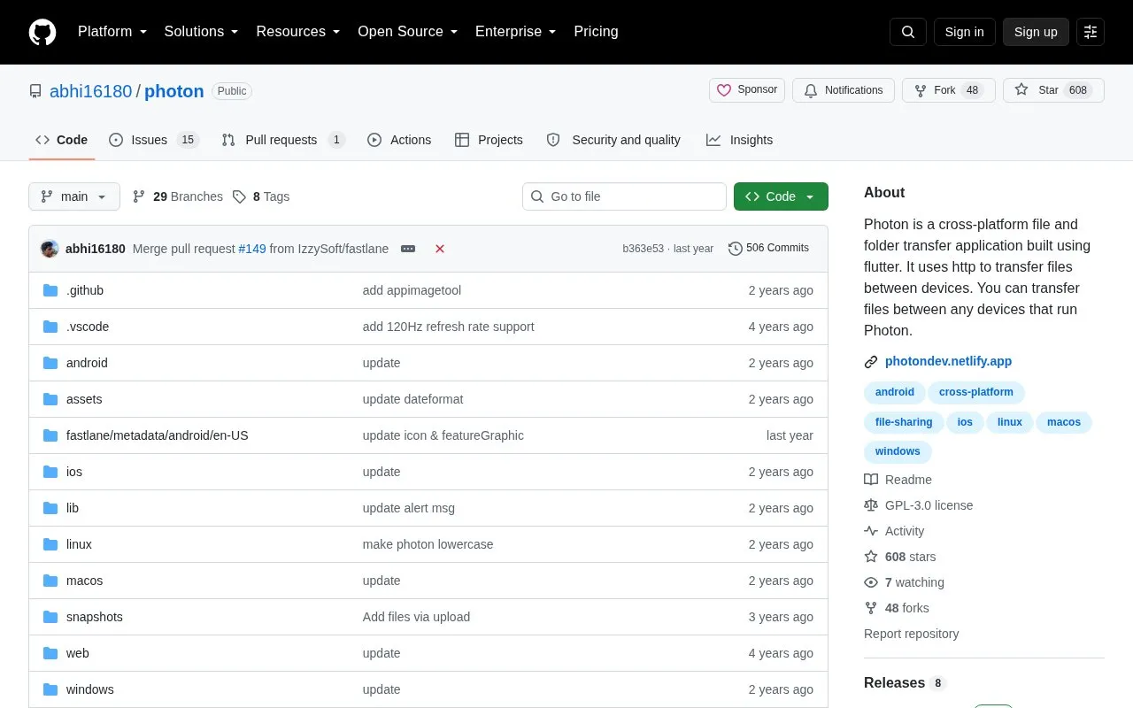 Photon homepage screenshot