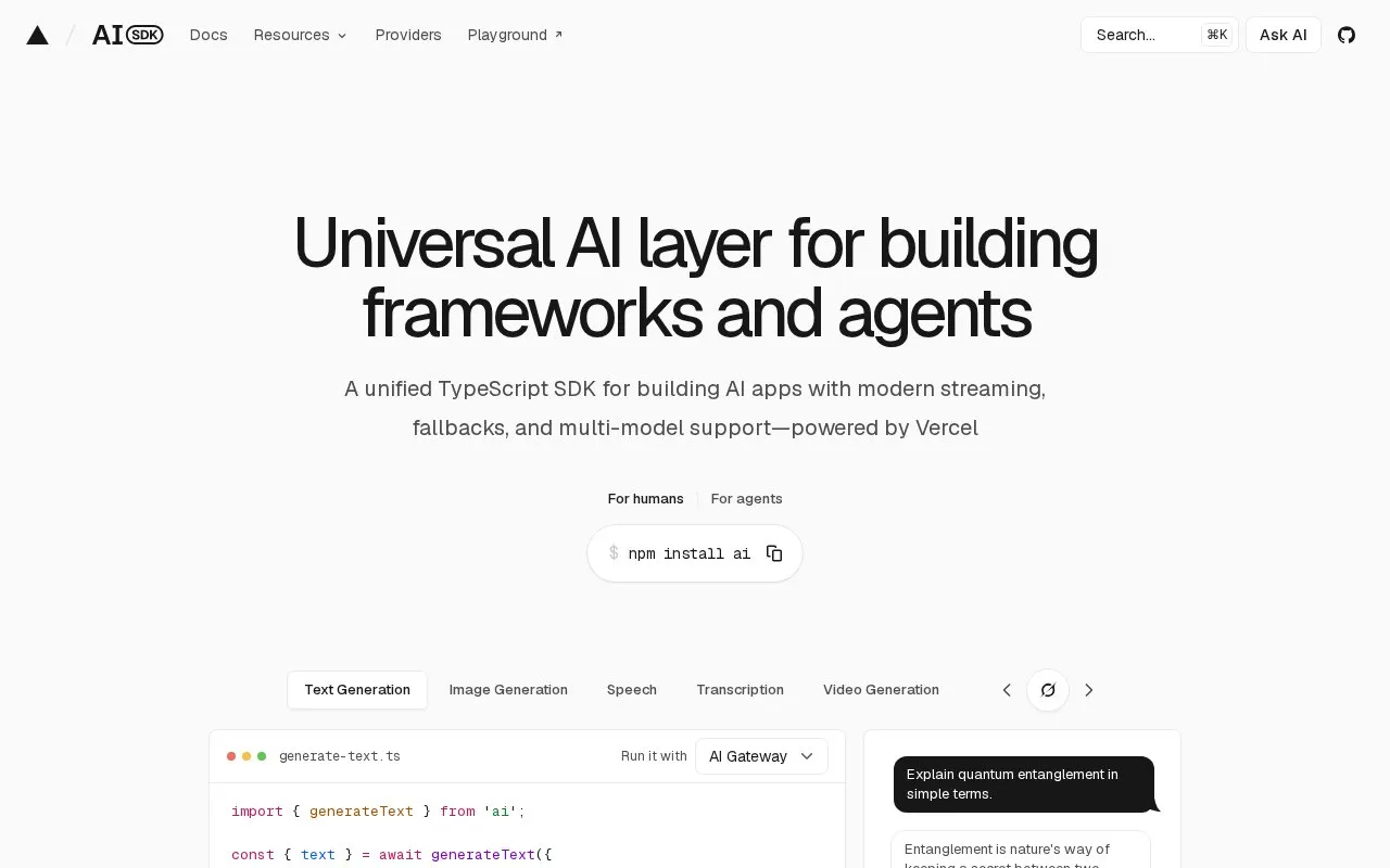 AI SDK homepage screenshot