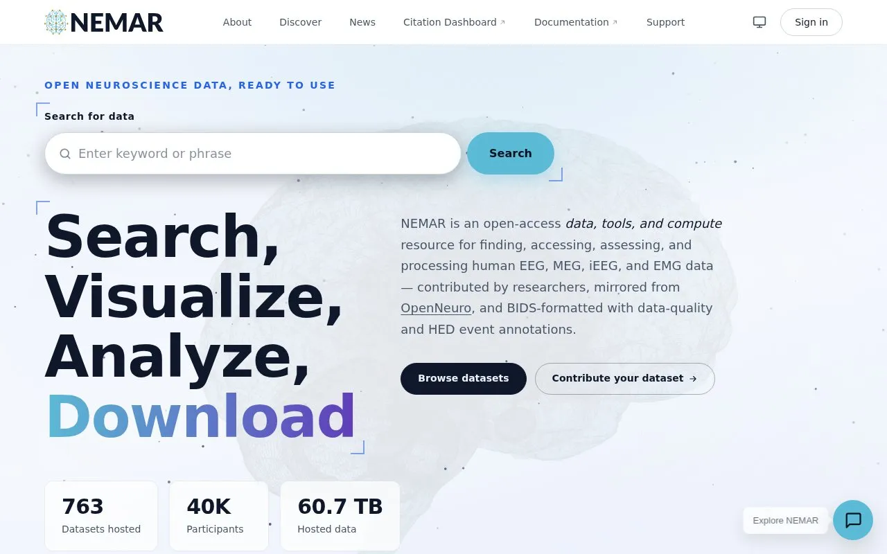 NEMAR homepage screenshot