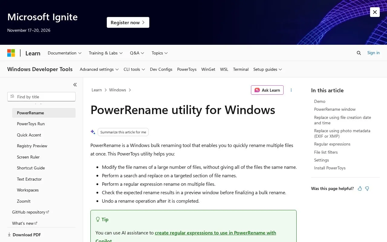 PowerRename homepage screenshot