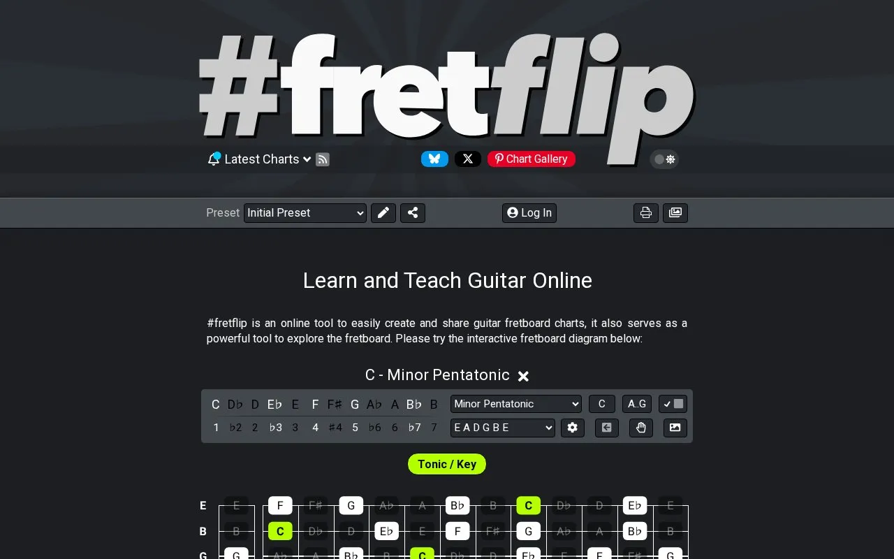 #fretflip homepage screenshot