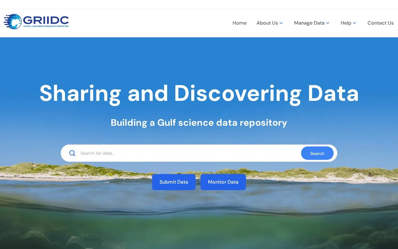 GRIIDC homepage screenshot