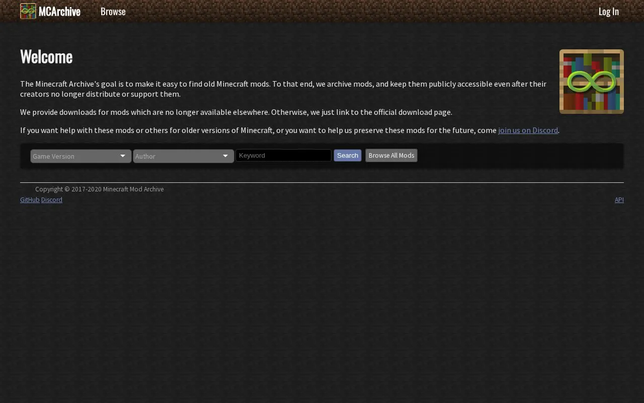 MC Archive homepage screenshot