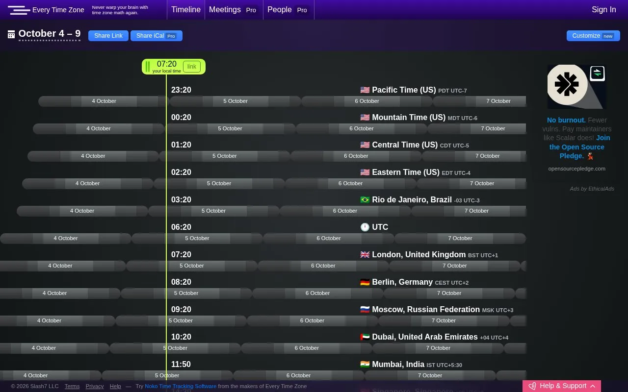 EveryTimeZone homepage screenshot