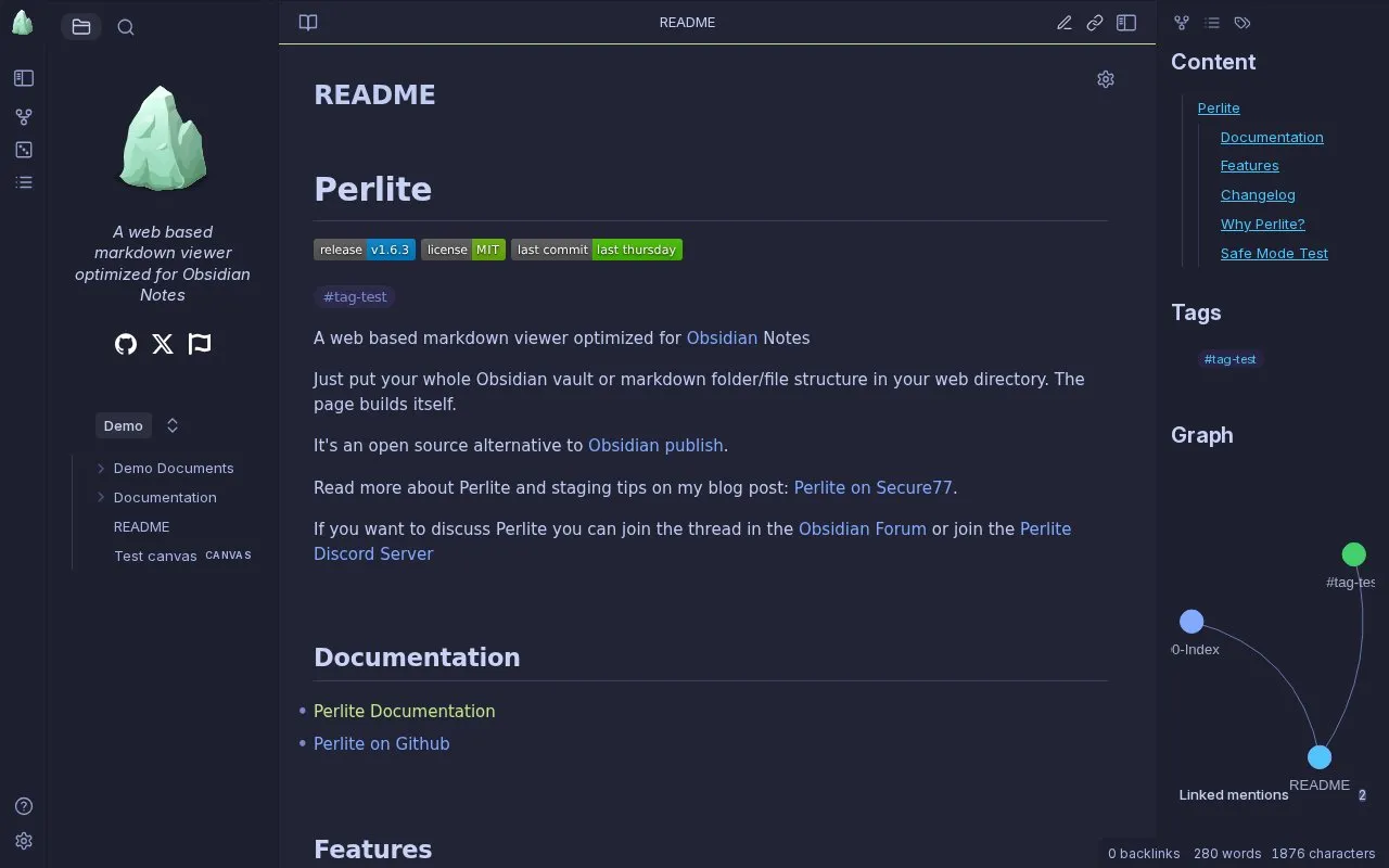 Perlite homepage screenshot