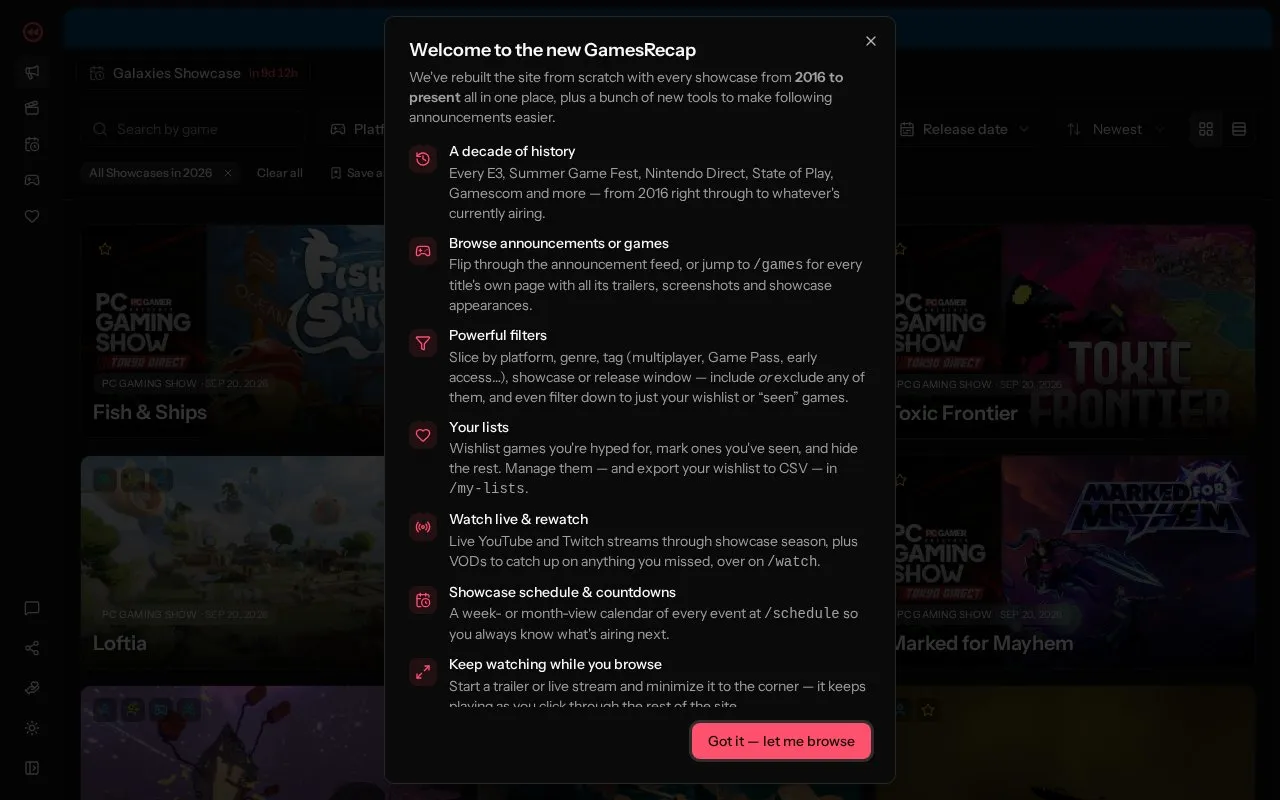 GamesRecap homepage screenshot