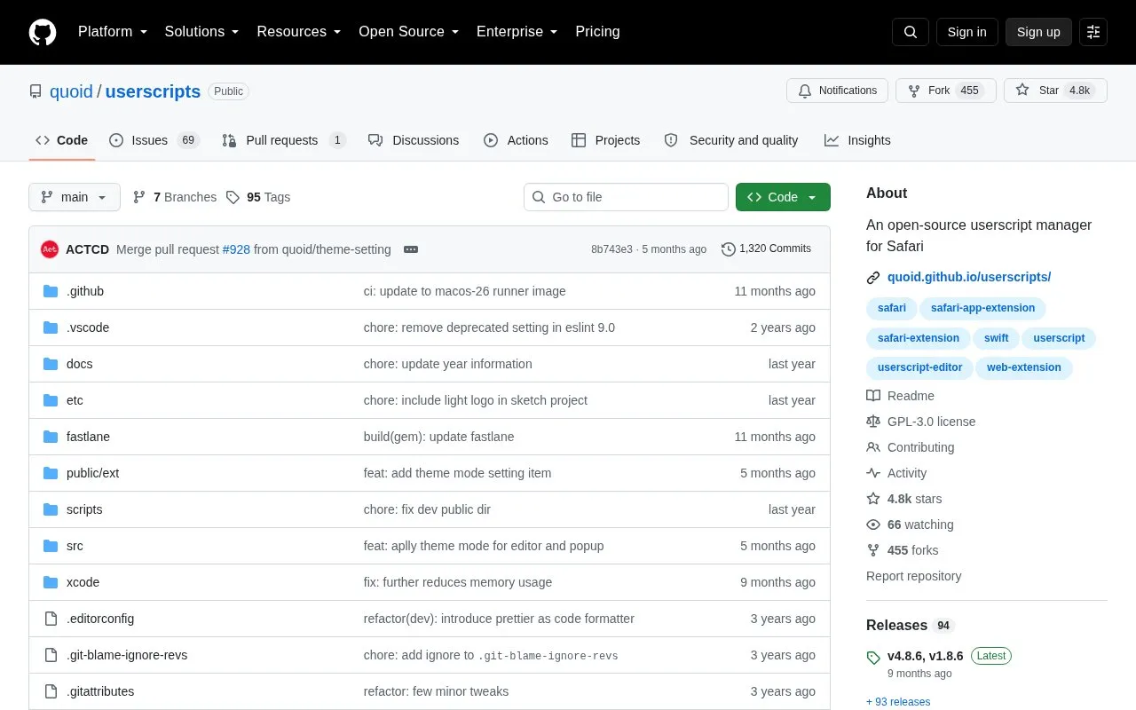 Userscripts homepage screenshot