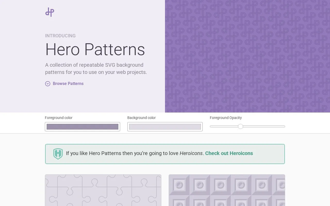 heropatterns homepage screenshot