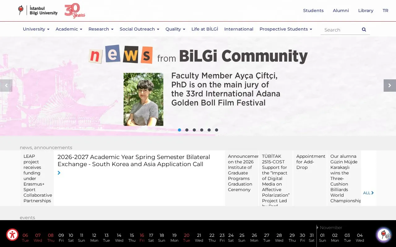 Istanbul Bilgi University homepage screenshot