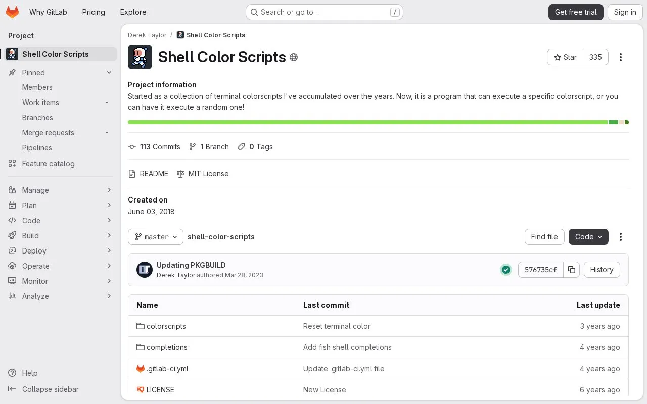 Shell Color Scripts homepage screenshot