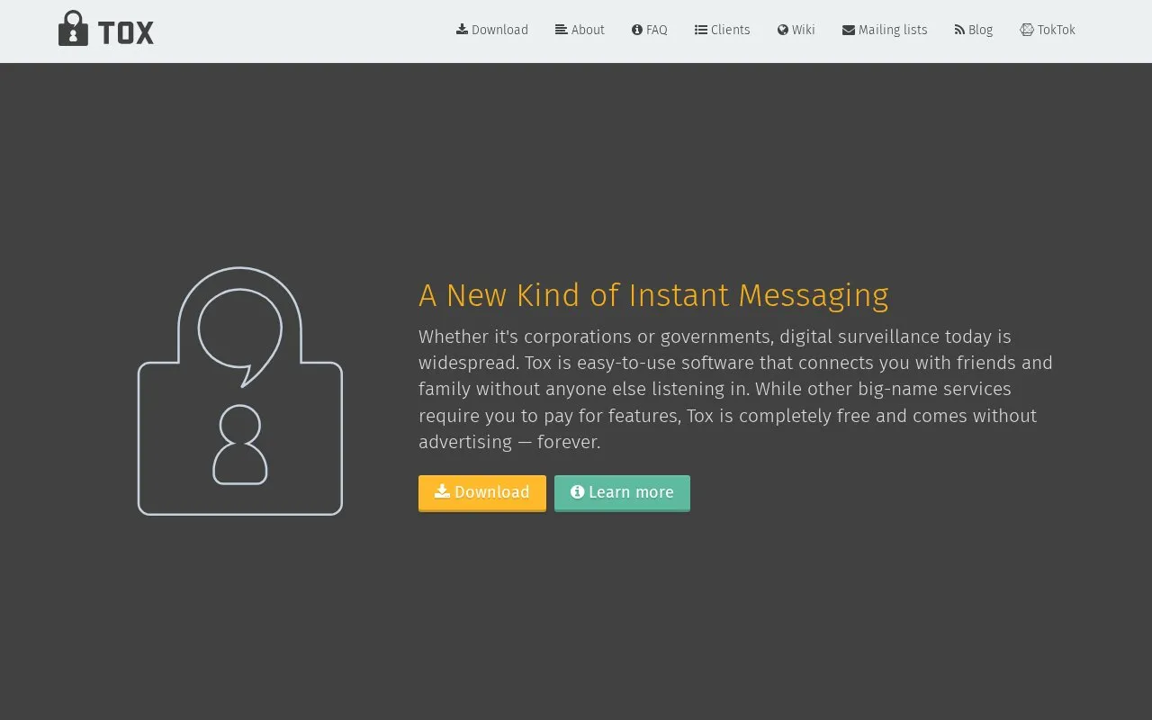 Tox homepage screenshot
