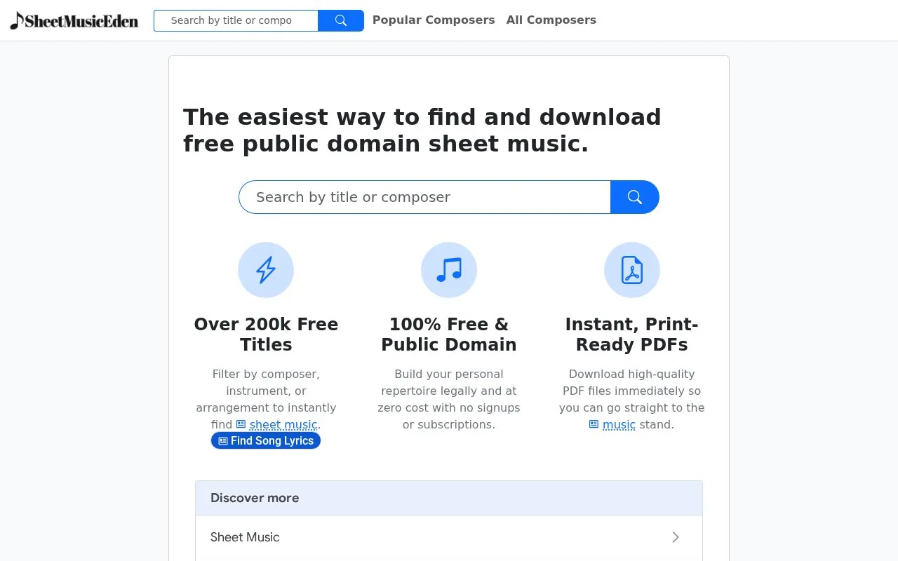 sheetmusiceden homepage screenshot