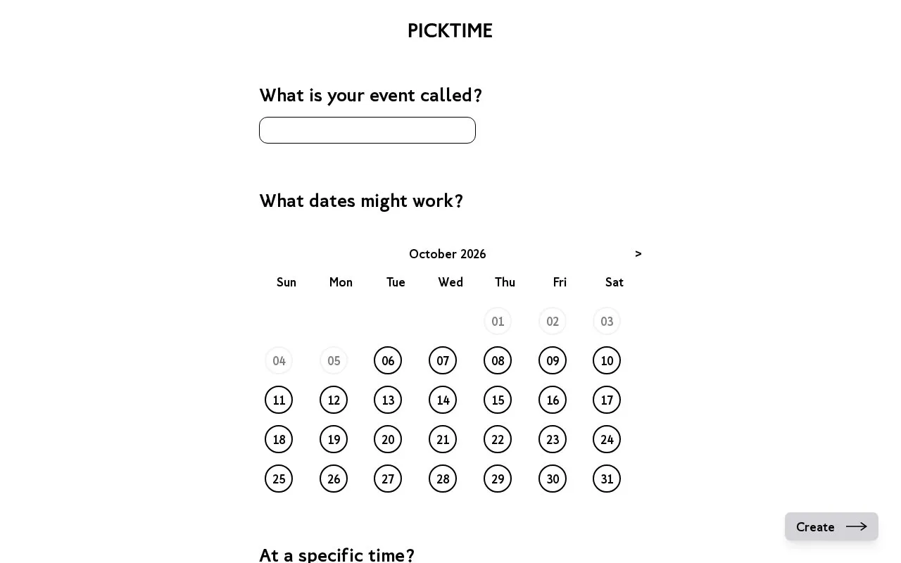 Pick Time homepage screenshot