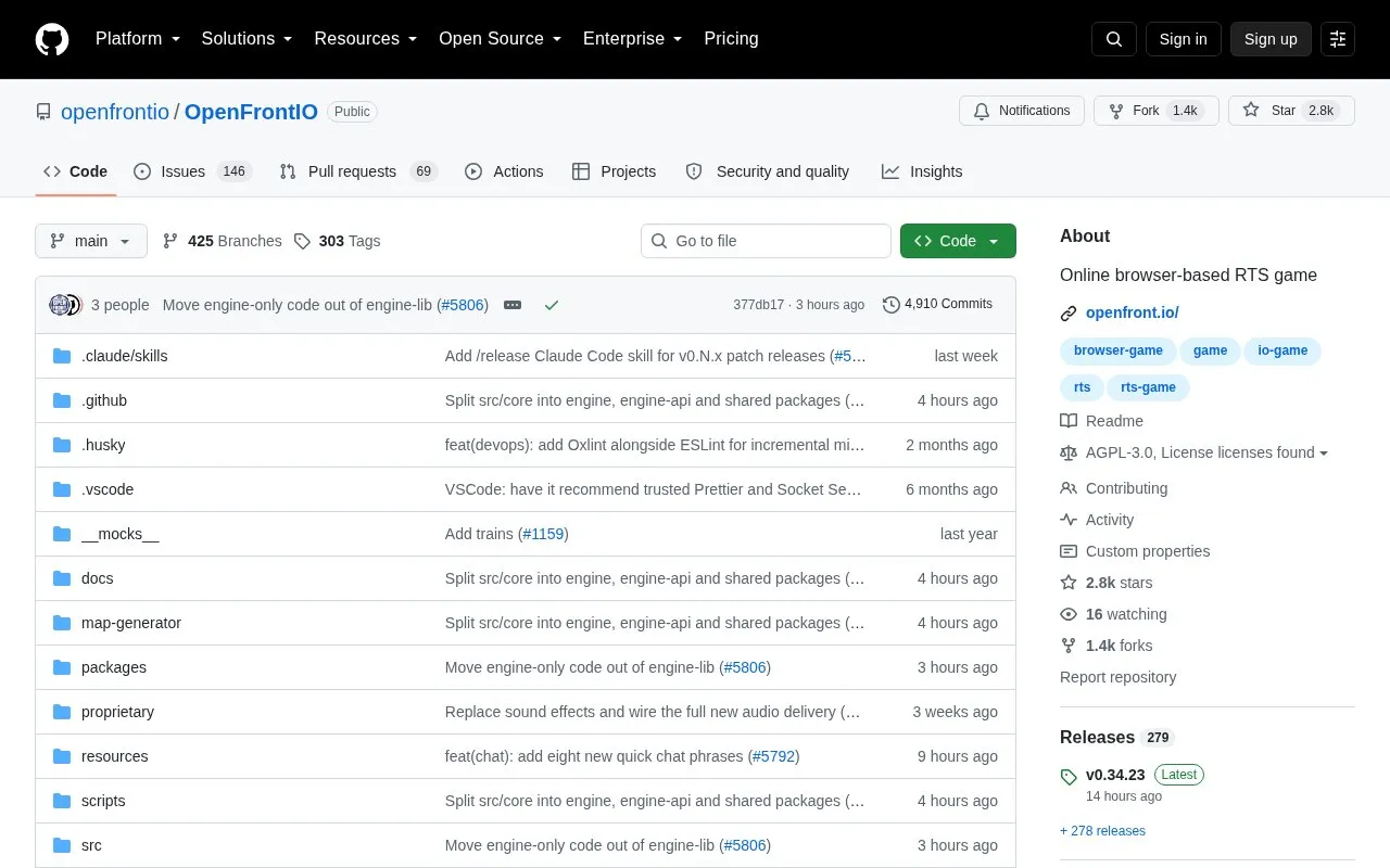 Openfrontio homepage screenshot