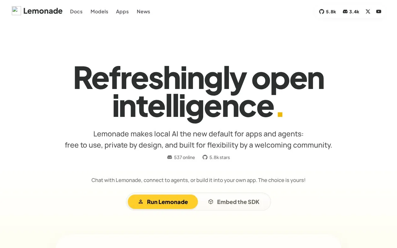 Lemonade homepage screenshot