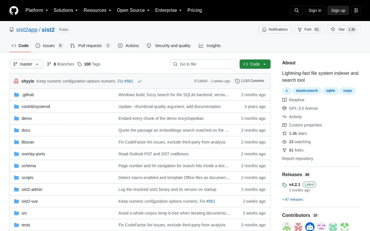 sist2 homepage screenshot