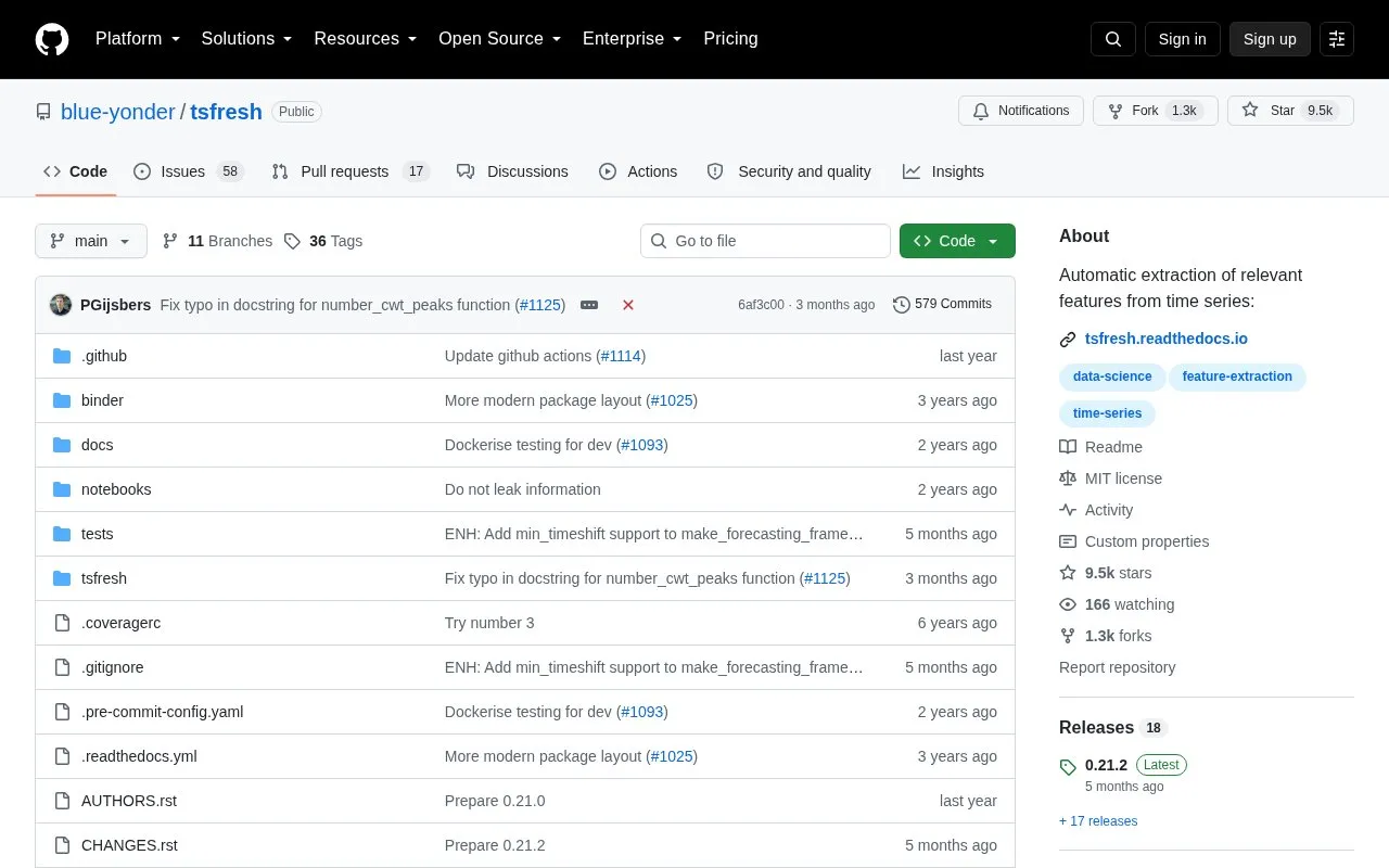 TSFresh homepage screenshot