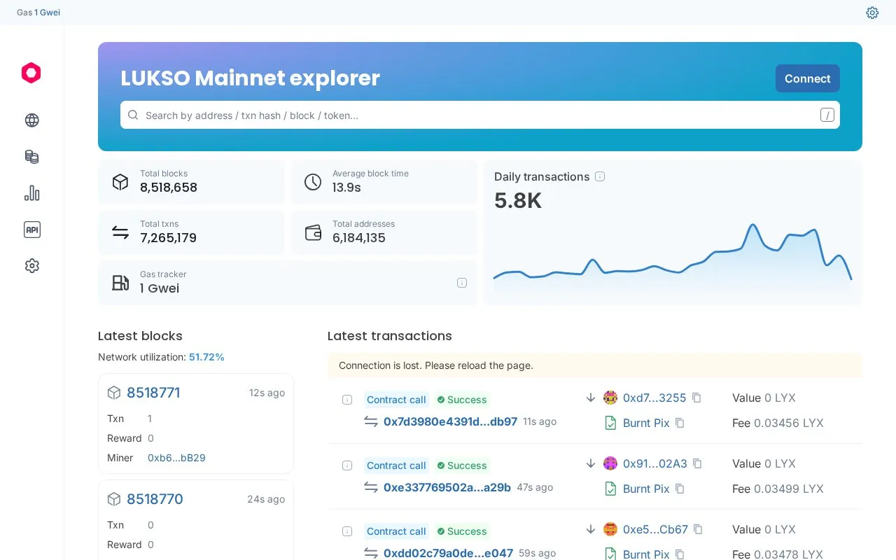 LUKSO Mainnet — LUKSO Execution Explorer homepage screenshot