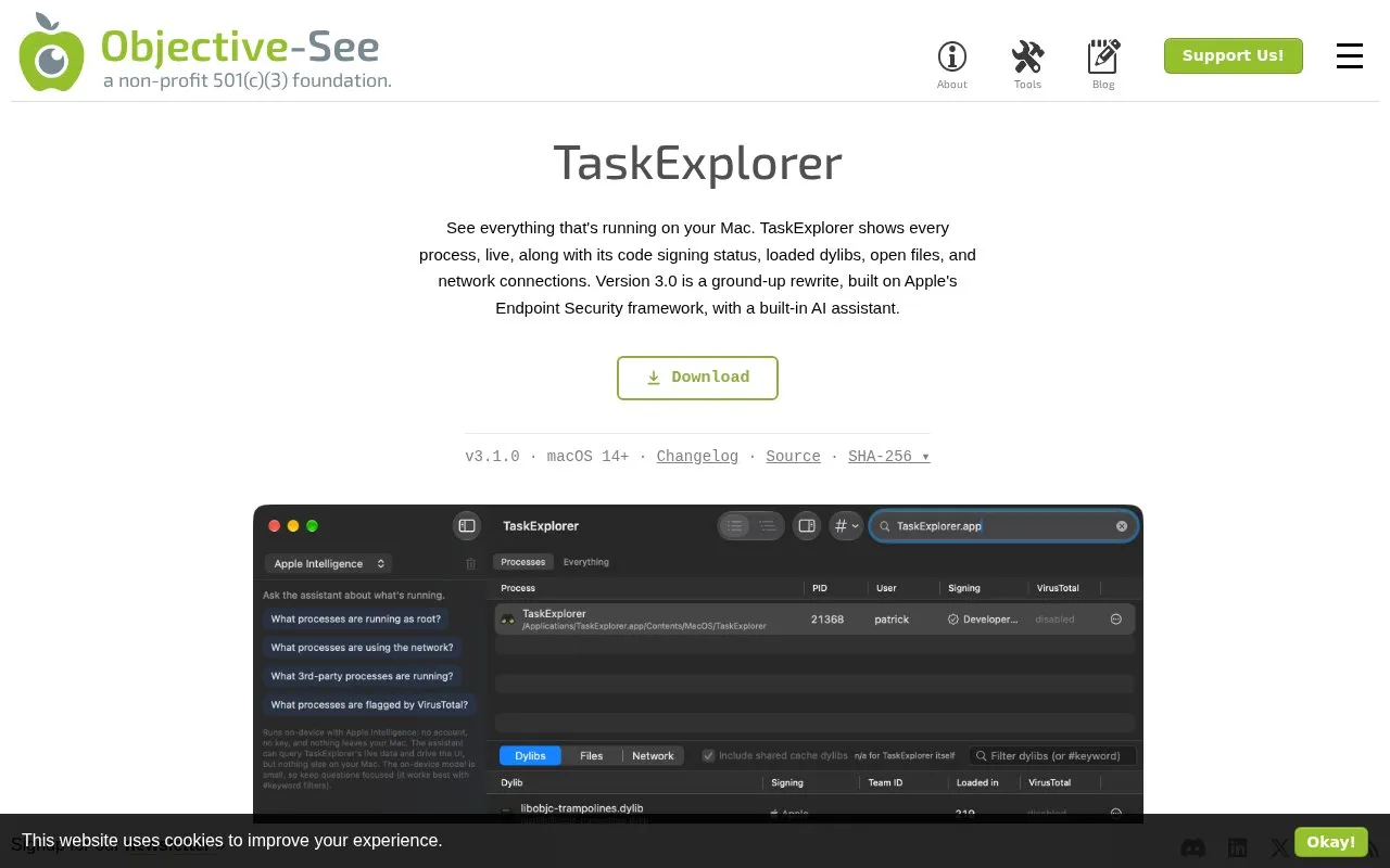 TaskExplorer homepage screenshot
