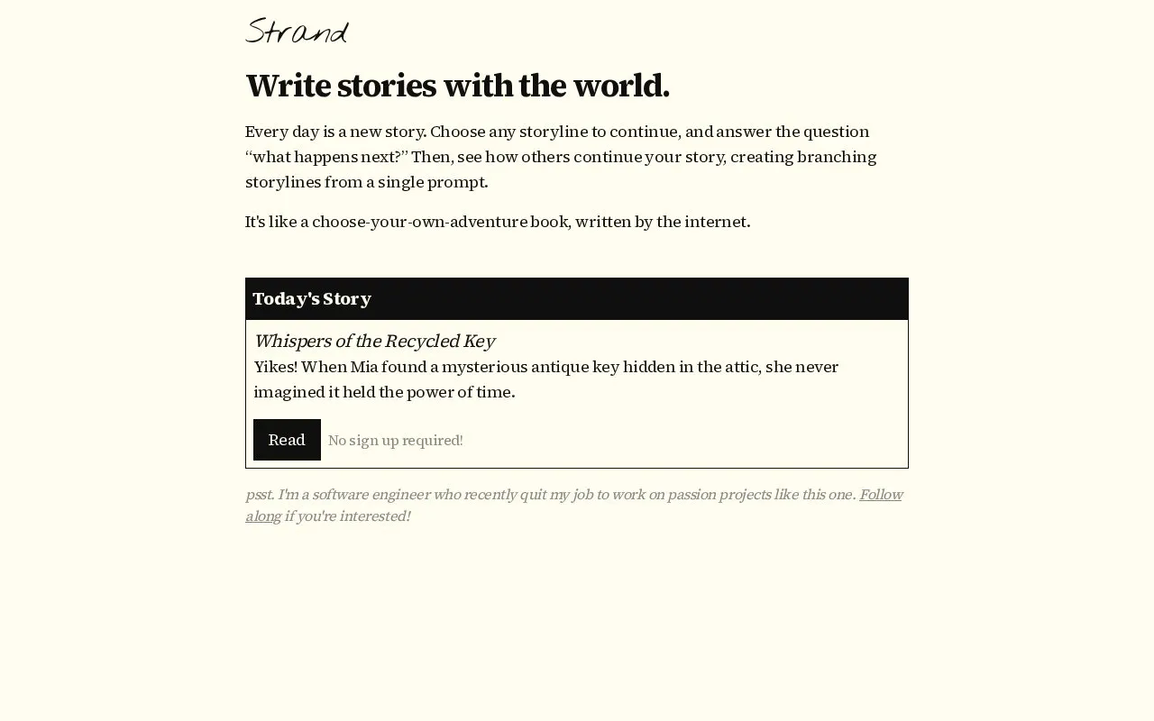 Strand homepage screenshot