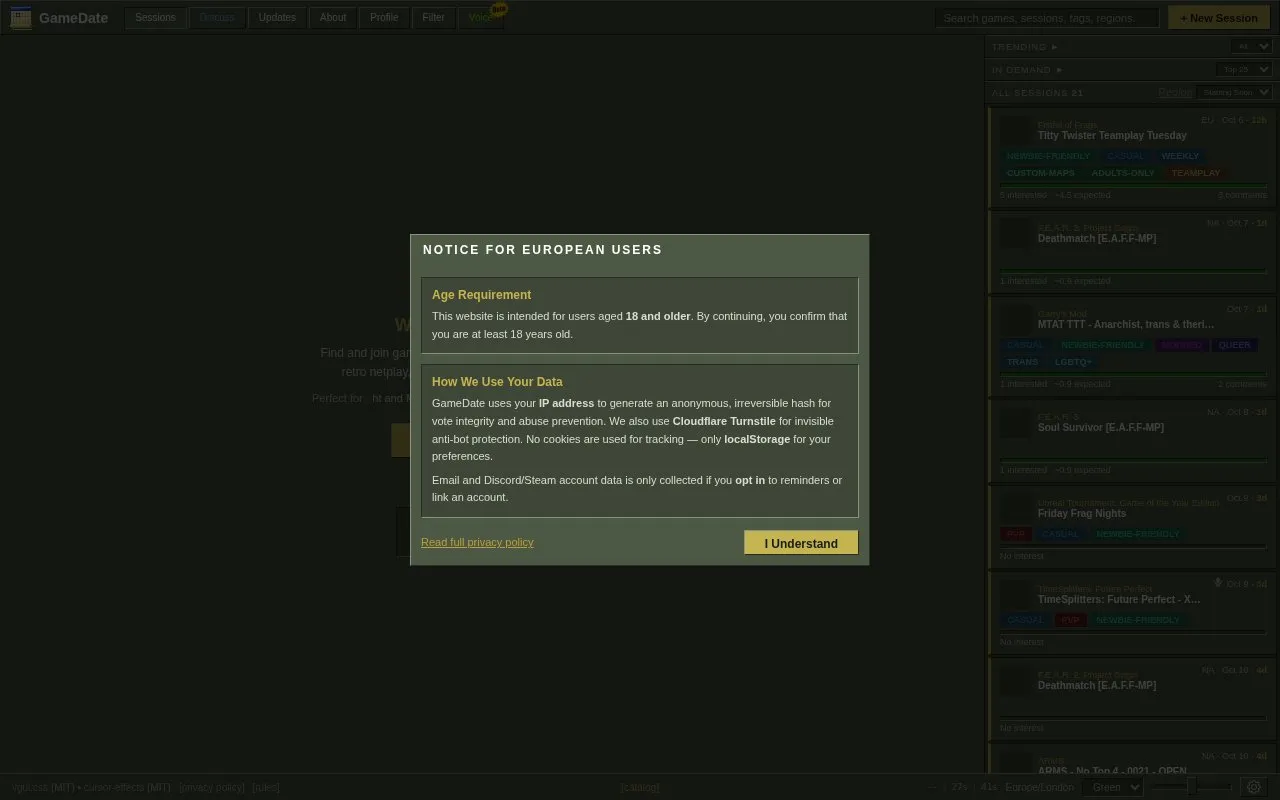 GameDate homepage screenshot