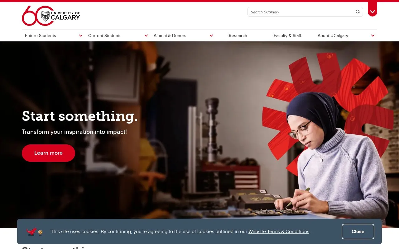 University of Calgary homepage screenshot