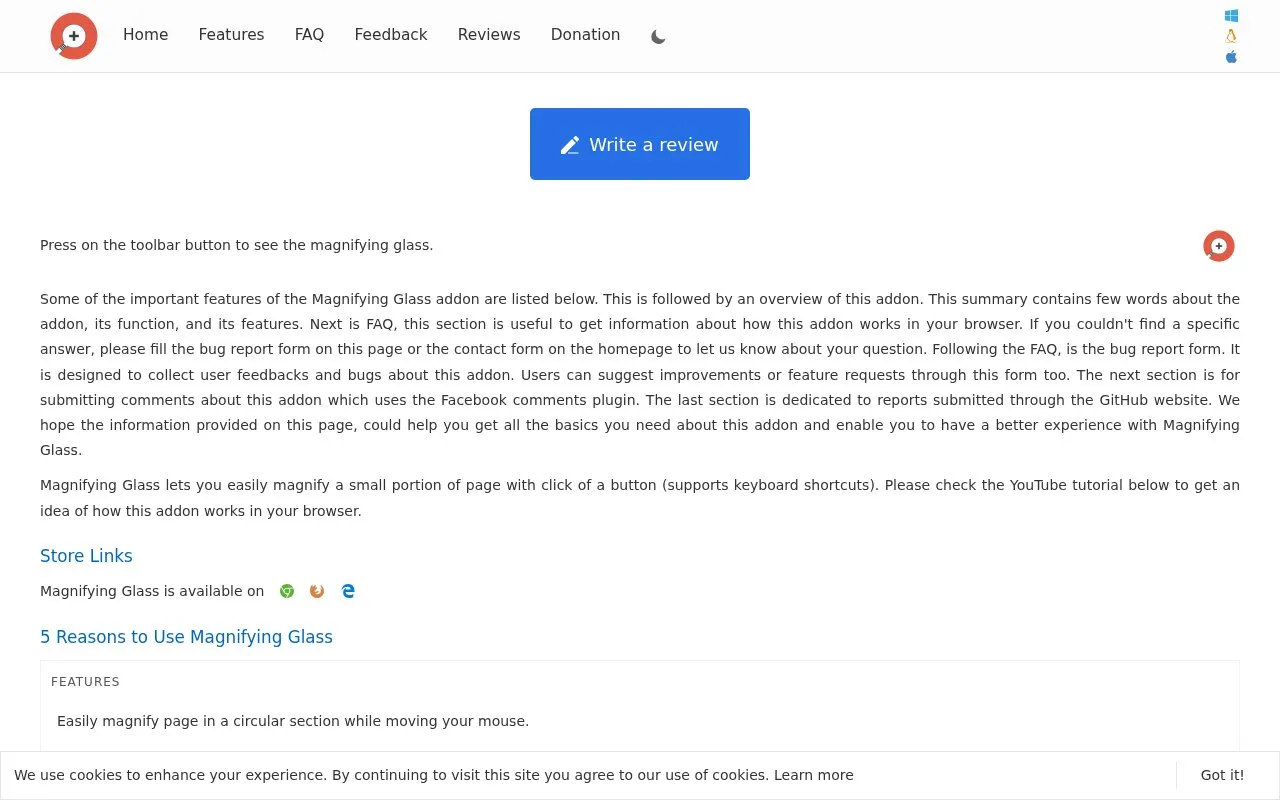 Magnifying Glass homepage screenshot