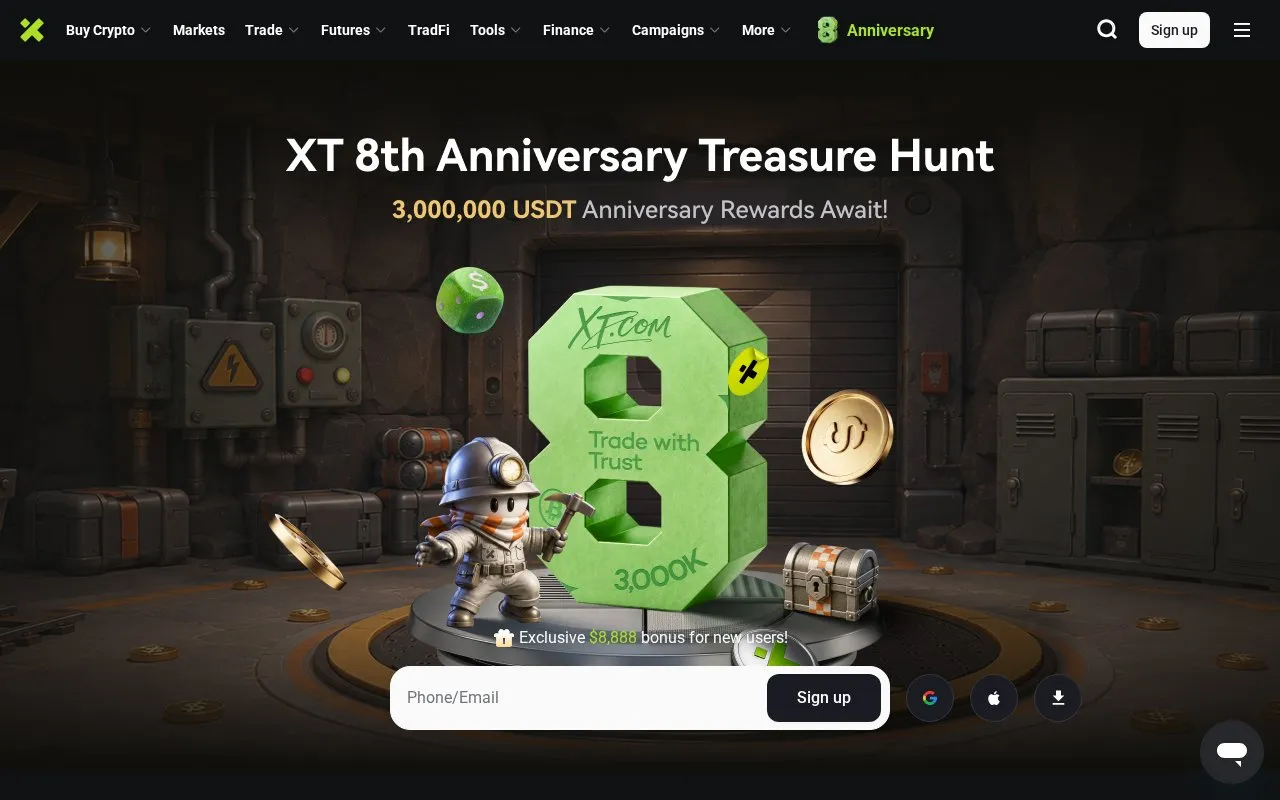 XT.COM homepage screenshot