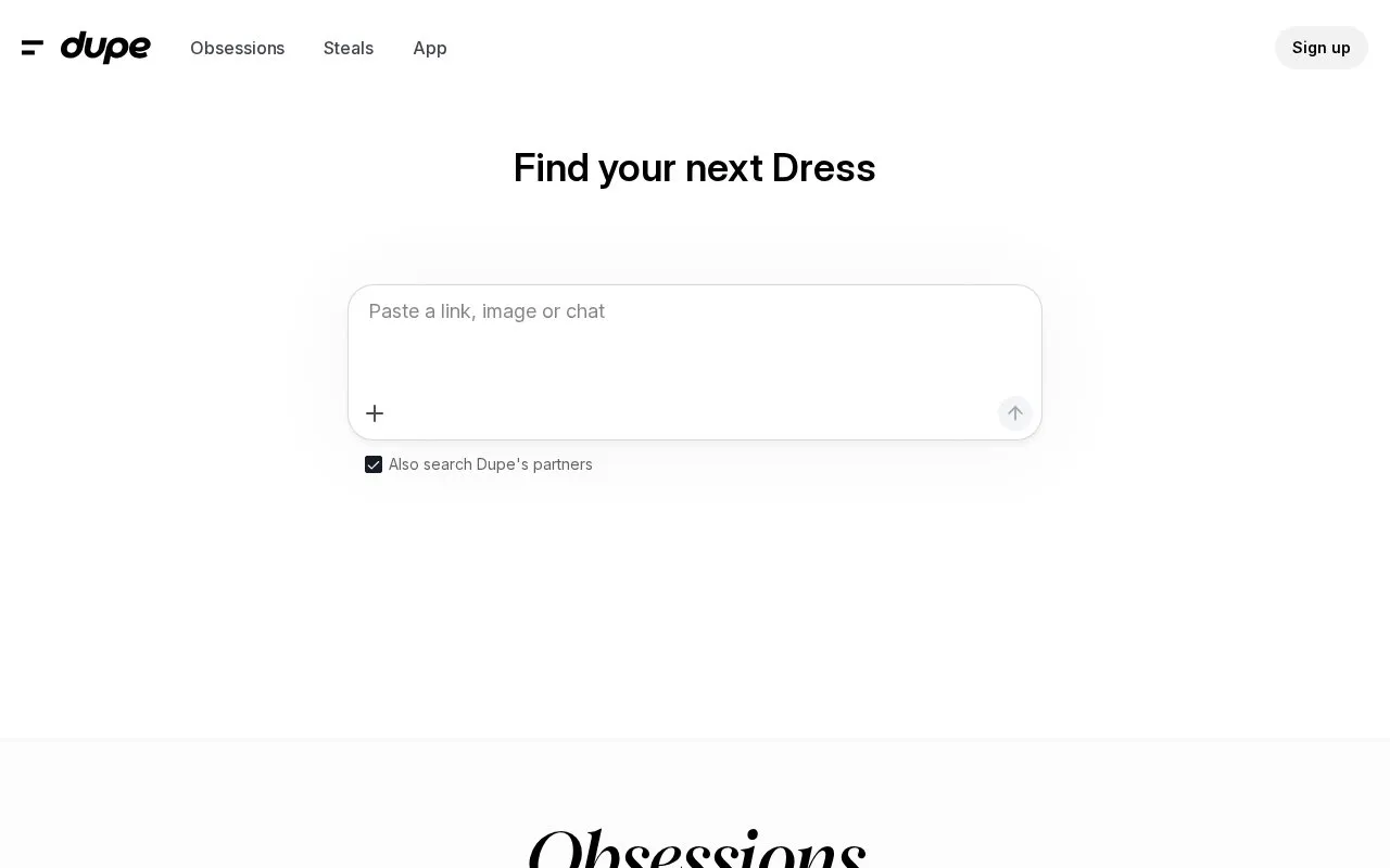 Dupe homepage screenshot