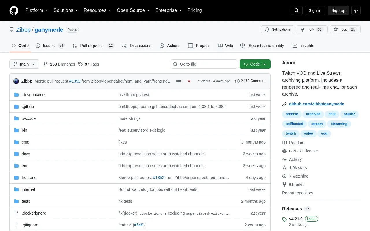 ganymede homepage screenshot