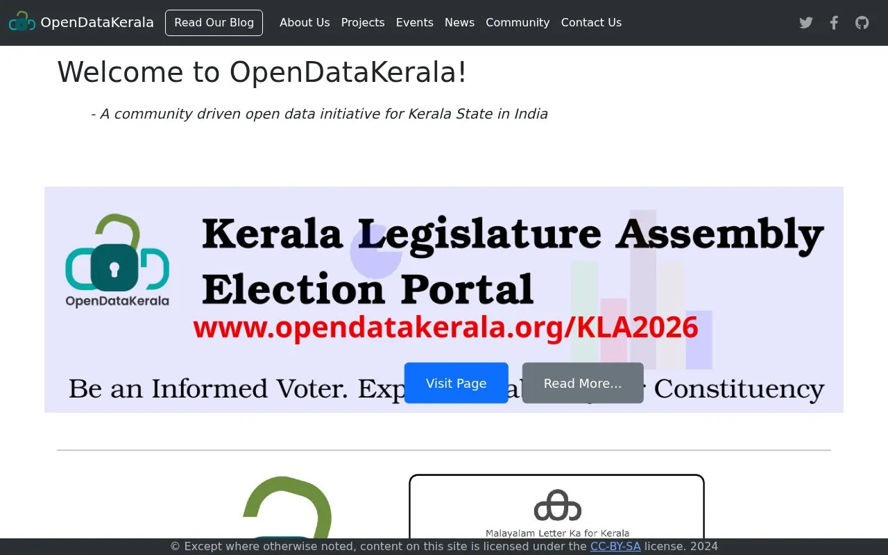 OpenDataKerala homepage screenshot