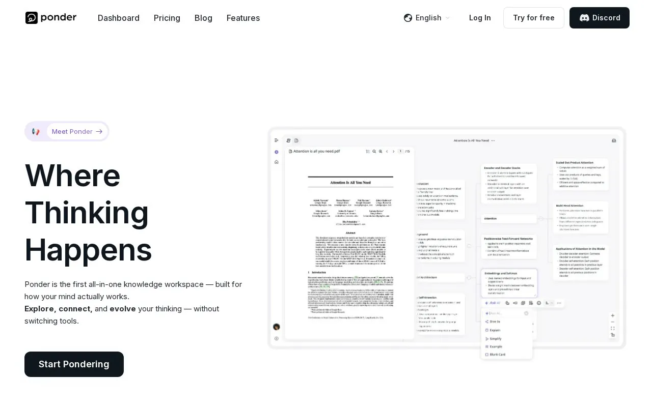 Ponder homepage screenshot