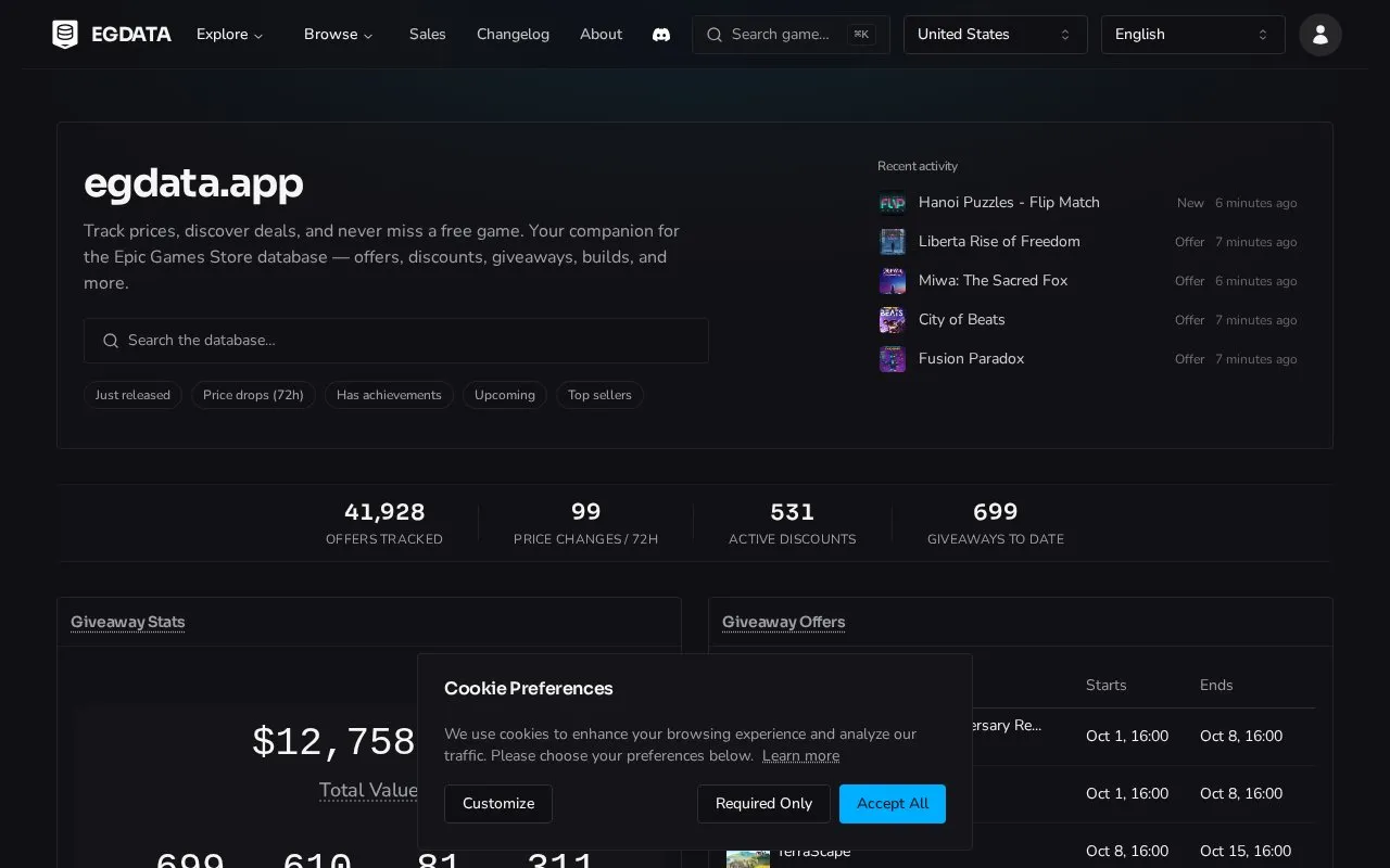 EGData homepage screenshot