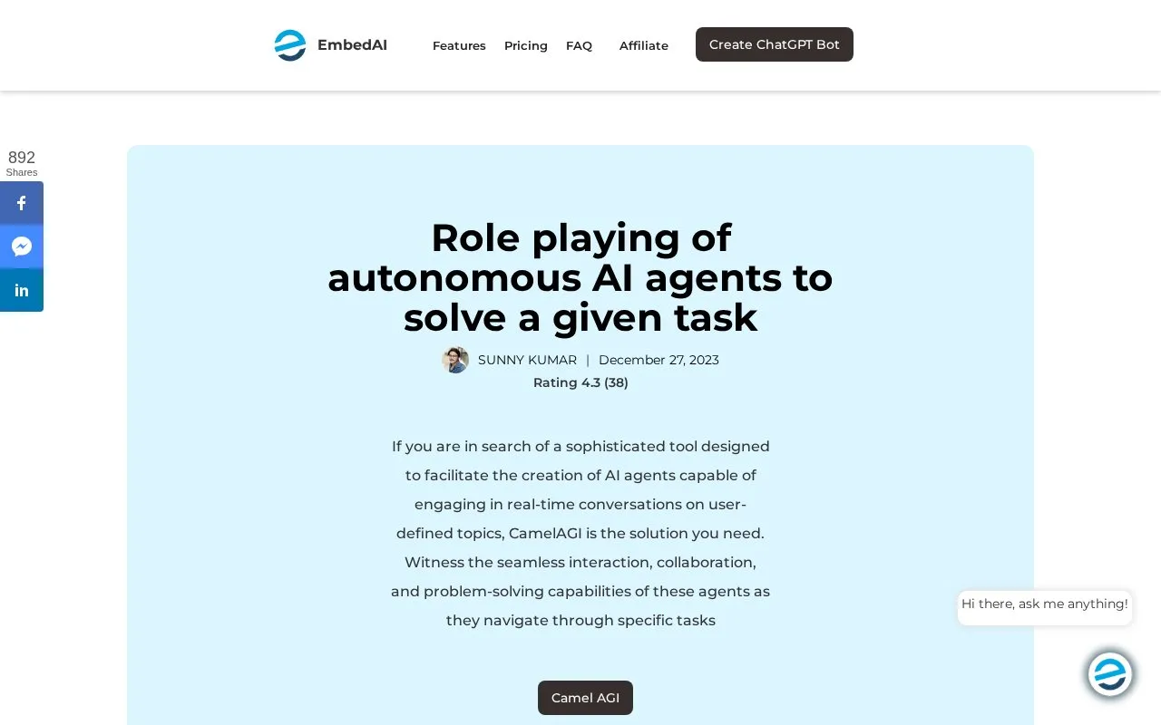 EmbedAI homepage screenshot