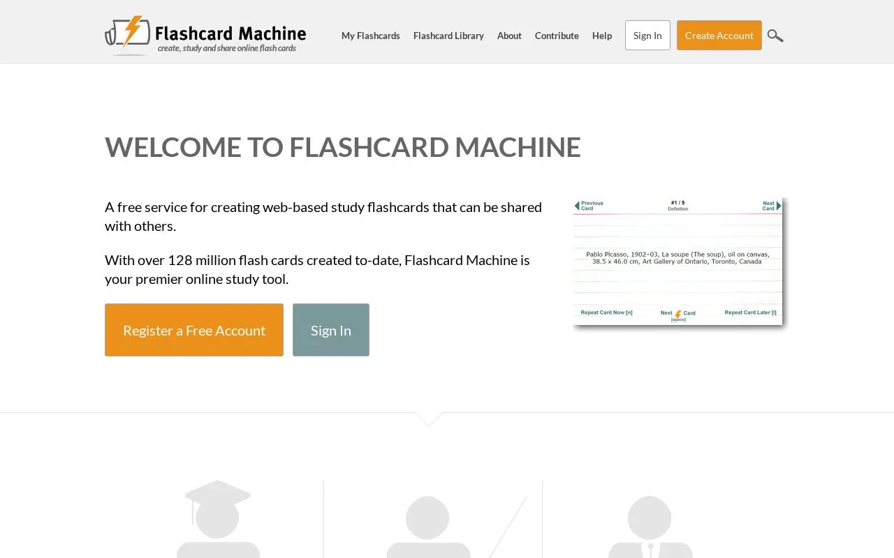 Flashcard Machine homepage screenshot