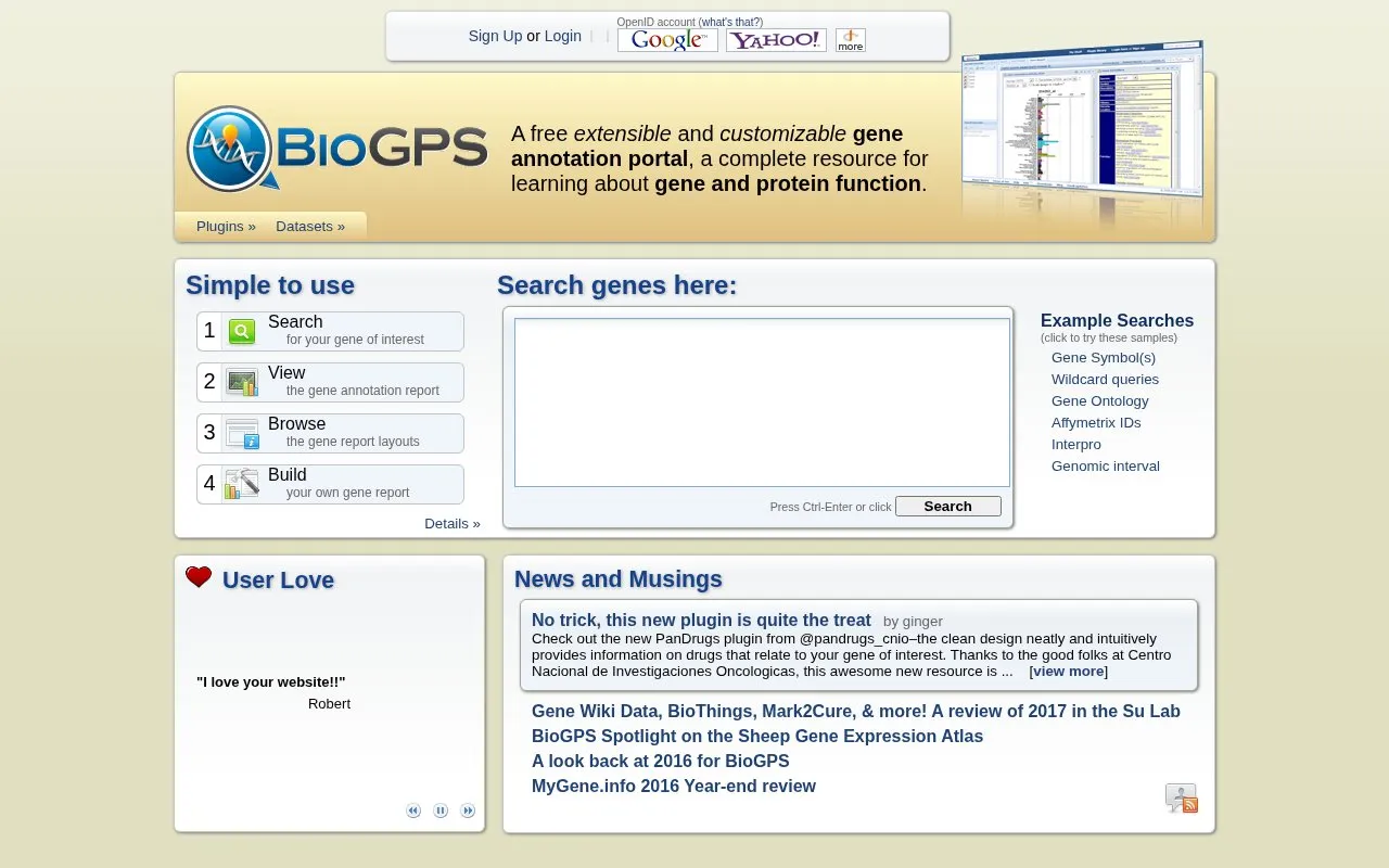 BioGPS homepage screenshot