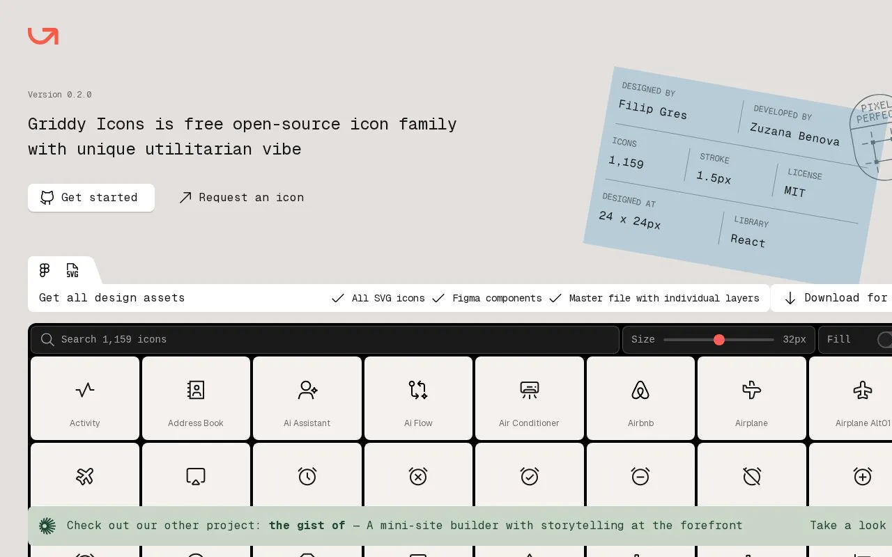 GriddyIcons homepage screenshot