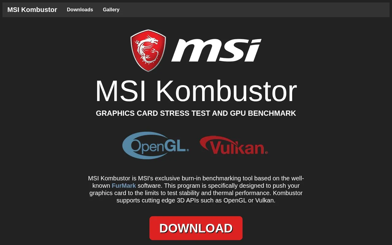 MSI Kombustor homepage screenshot