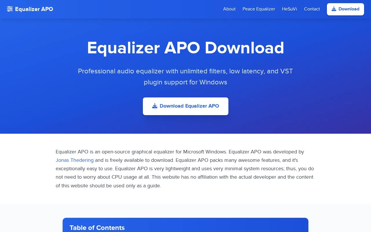 Equalizerapo homepage screenshot