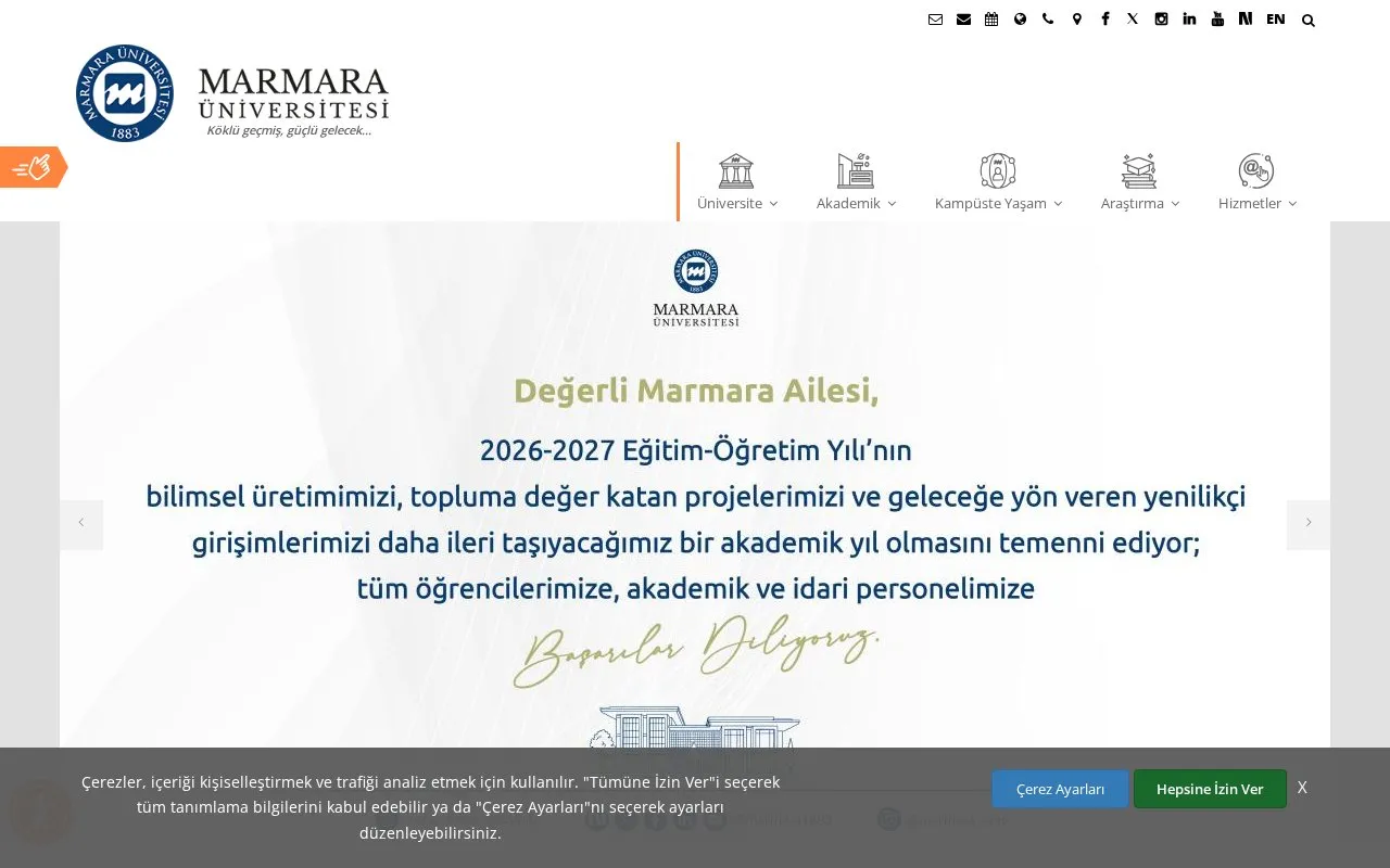 Marmara University homepage screenshot